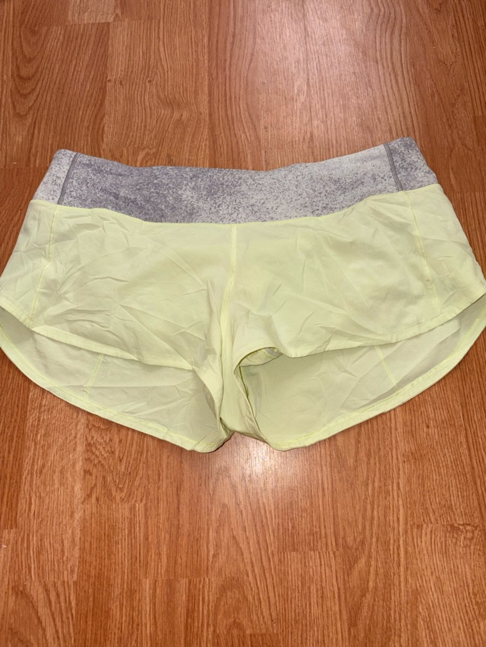lululemon athletica Pale Yellow Running Shorts with Heathered Gray Waistband